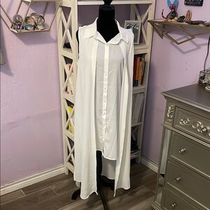 CALVIN KLEIN White Sleeveless Button-Down Shirt Dress